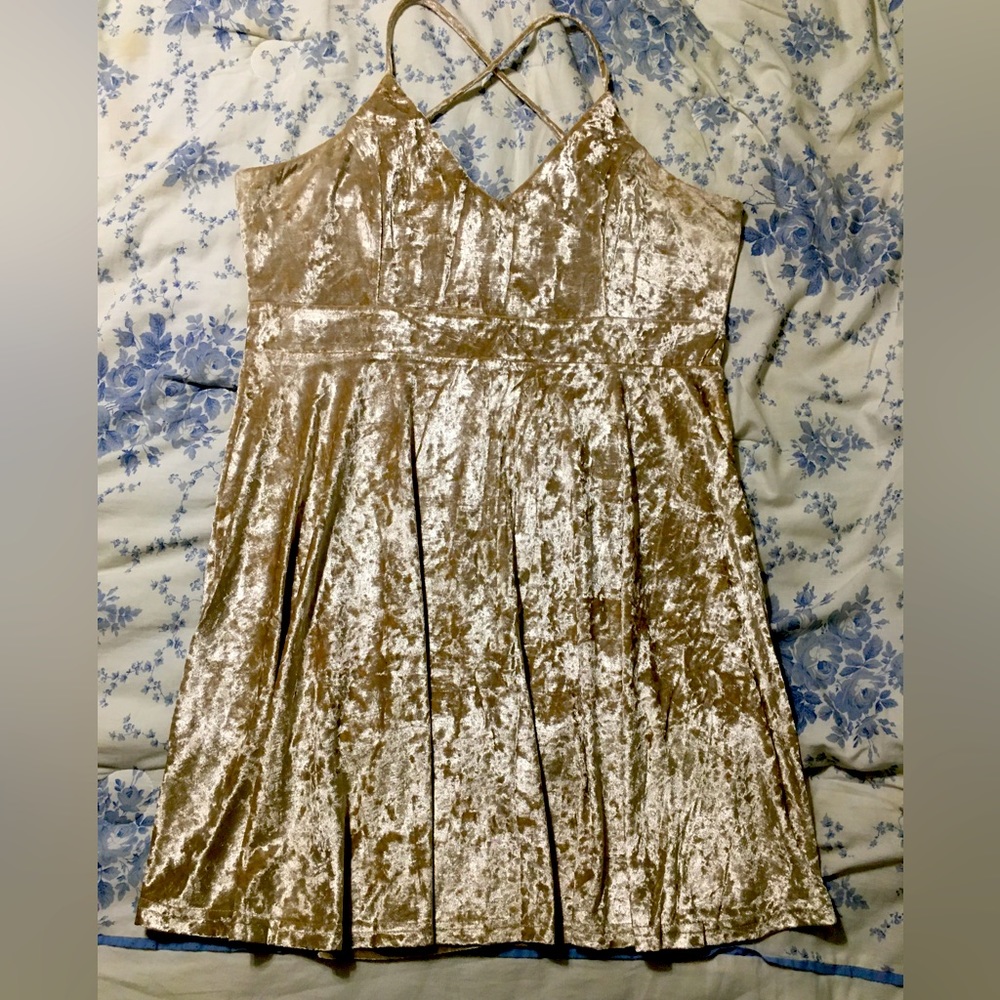 Crushed Velvet Flare Goldish Silver Dress 2XL